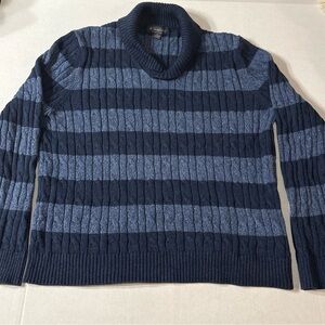 Brooks Brothers Navy and blue Shawl Collared Cable Knit Fisherman Sweater